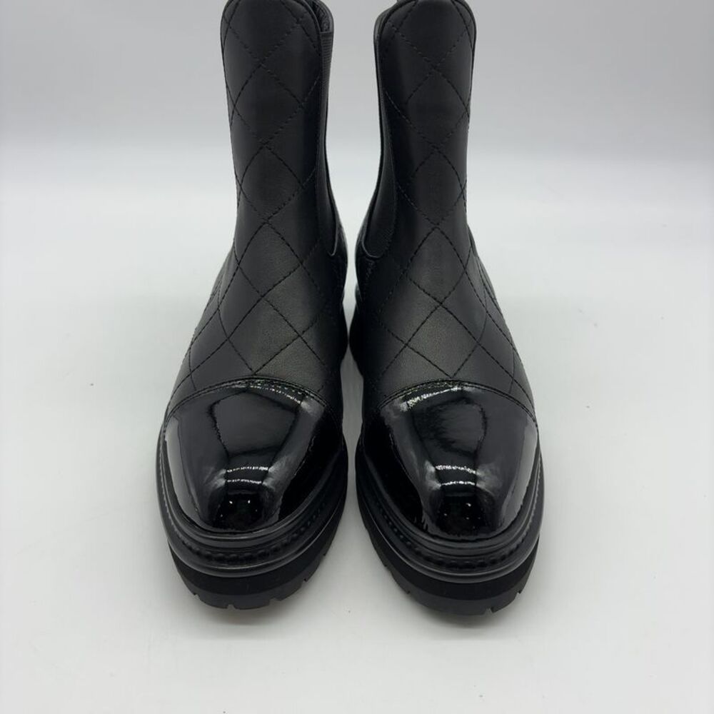 CHANEL Leather Chelsea Ankle Boots with Patent Cap Toe - Picture 5 of 7